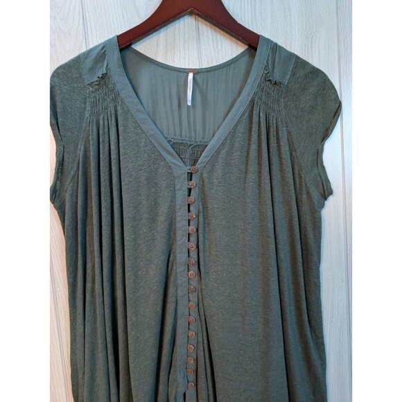 Women's Free People Highland Shirt Dark Green Size XS Trapeze Boho - Picture 2 of 6